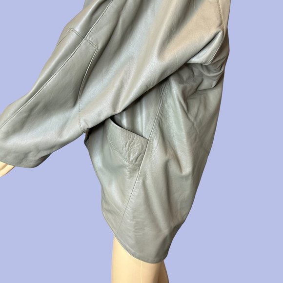 Prégo Unisex Leather Open Jackets Large L Green Collared Padded Shoulders - Picture 11 of 16